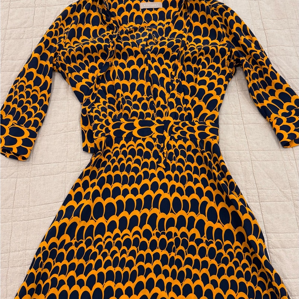 Stylish Yellow and Blue silk Dress